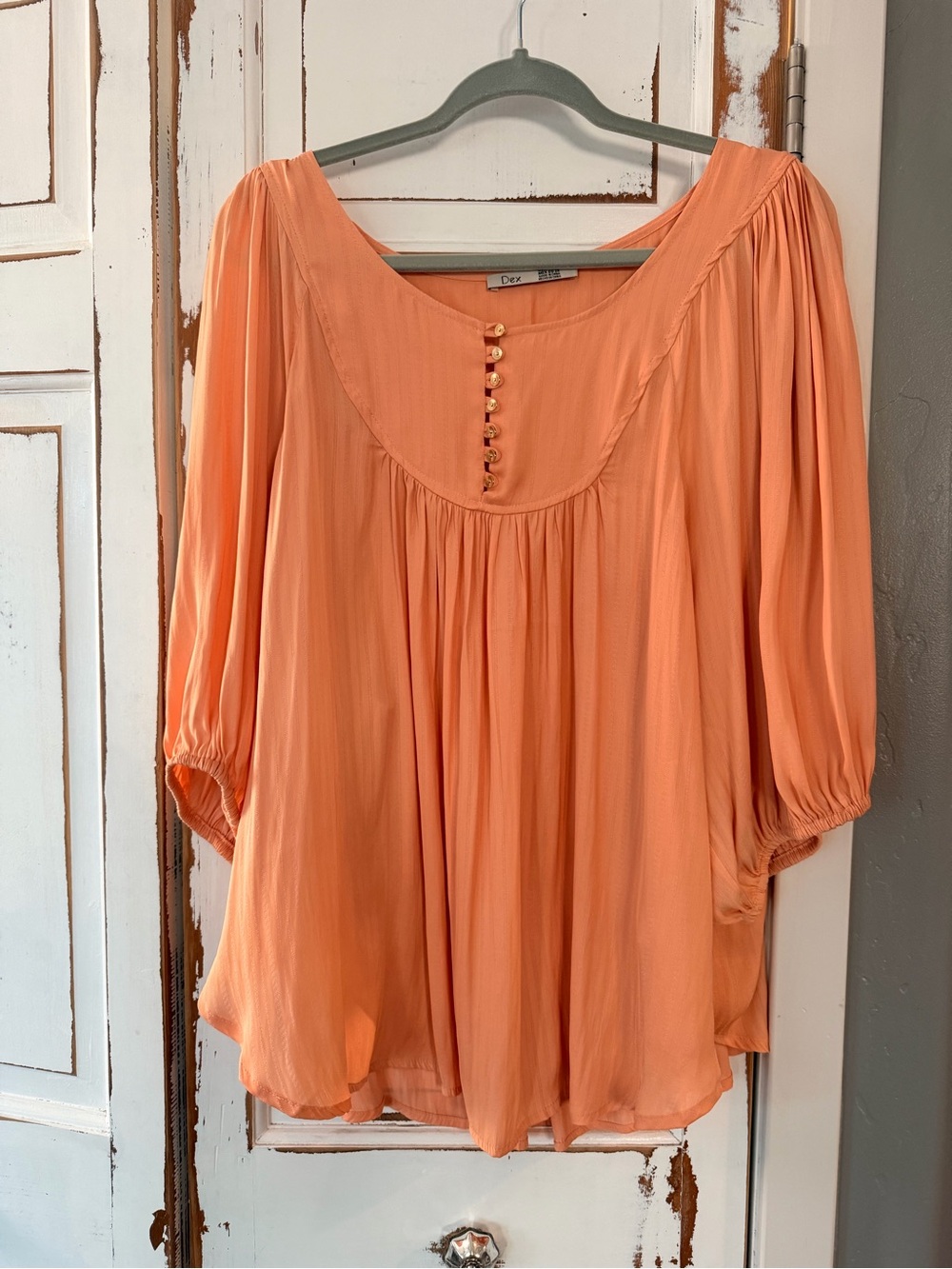 Dex Peach Button-Front Peasant Blouse